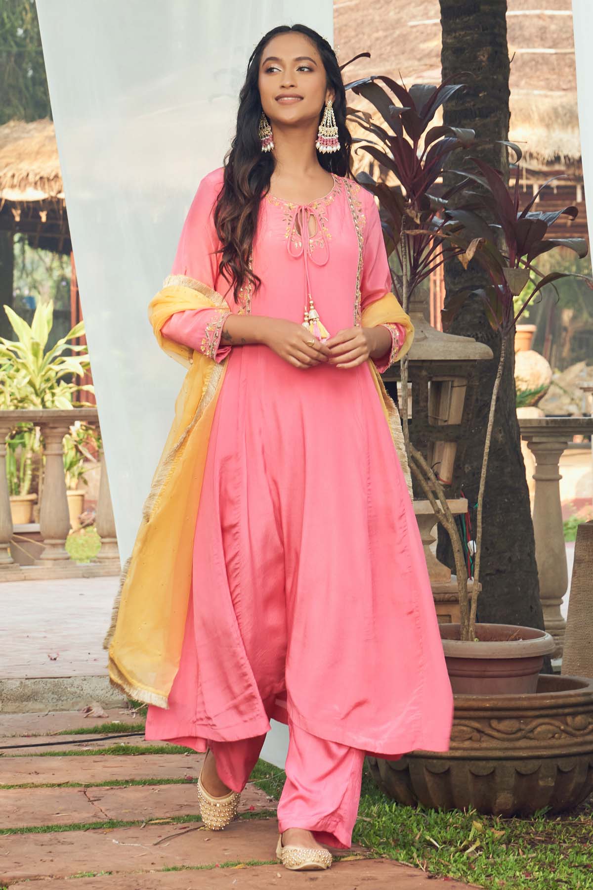 Megha Pitti Pink Embroidered Anarkali Set for women online at ScrollnShops